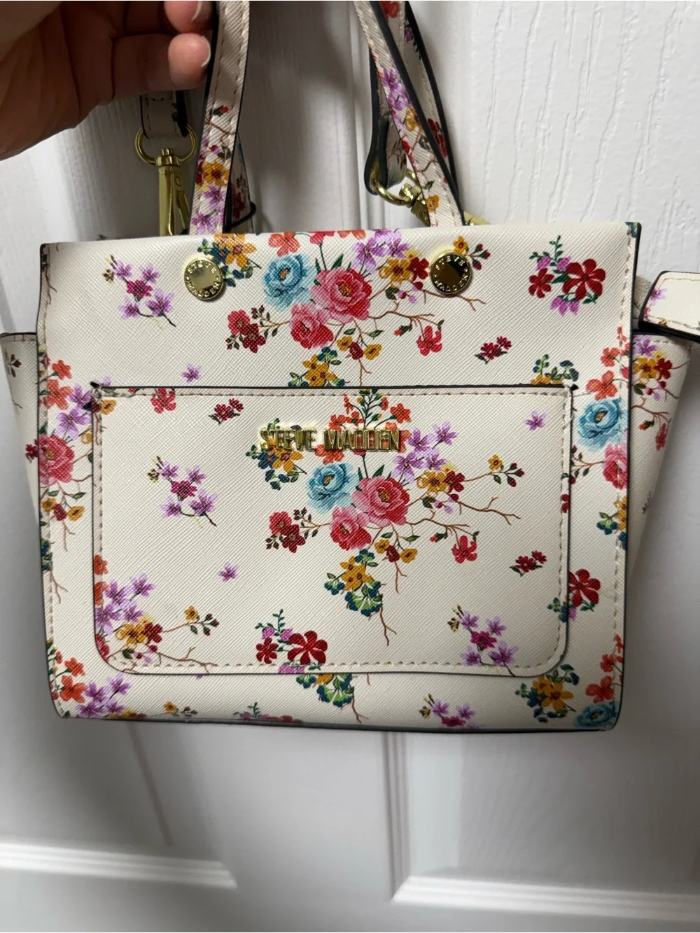 Steve Madden Cream Floral Satchel with Multicolor Blossoms